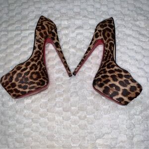Christian Louboutin Leopard Ponyhair Platform Heels, Size 40
